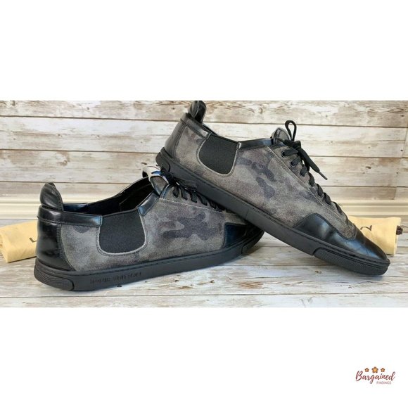 Authentic Louis Vuitton Camouflage Suede & Black Leather Slalom Low Top Sneakers - Picture 13 of 14